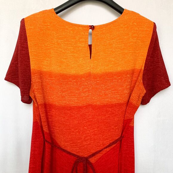 K.C. Spencer Dress Sz 12 Red Orange‎ Short Sleeves 100% Rayon *With Flaws* - Picture 8 of 12